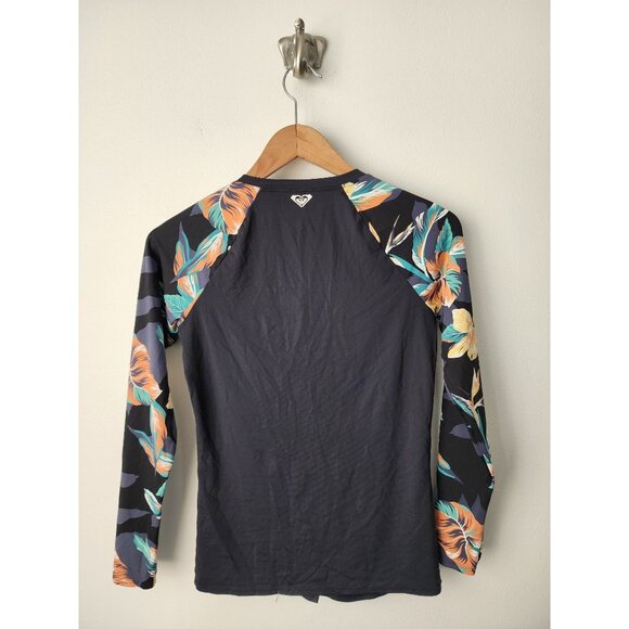 Roxy black floral essentials UPF 50 long sleeve front zip rashguard M - Picture 3 of 7